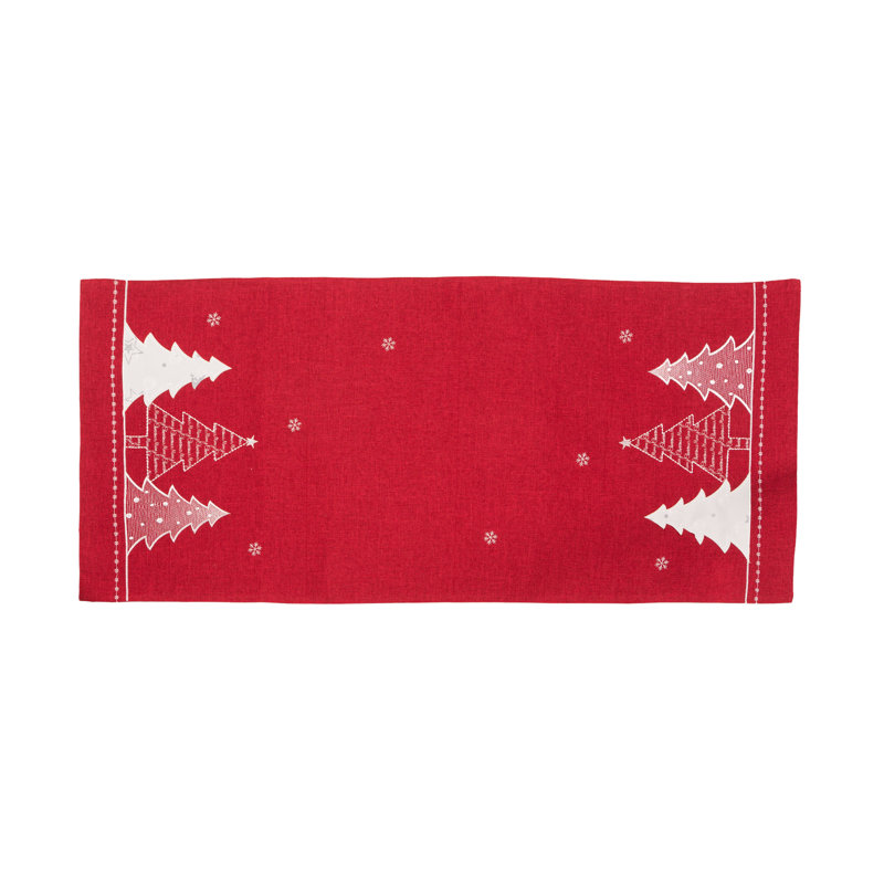 Barnabas Lovely Christmas Tree Embroidered Table Runner, 70" L x 15" W, Red