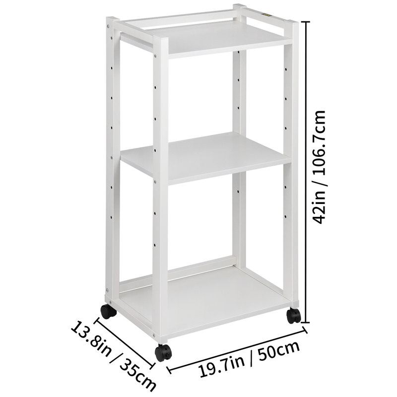 White 3-Tier Rolling Printer Cart with Adjustable Shelves