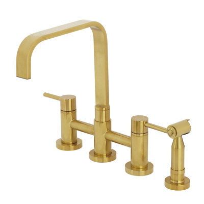 Kingston Brass Concord Two-Handle 4-Hole Deck Mount Bridge Kitchen Faucet with Brass Side Sprayer