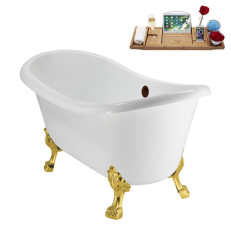 59" Streamline Clawfoot Tub,Tray,Drain, Clawfeet, Polished Gold, Matte Oil Rubbed Bronze