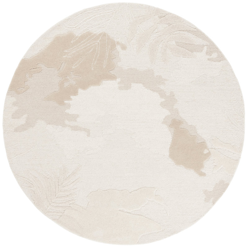 Kyiana Hand Tufted Wool/Cotton Floral Rug in Ivory/Beige, Round 6'