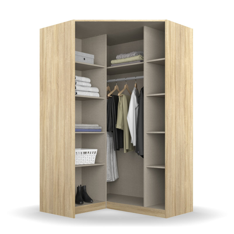 Cupboard Wardrobe Doors Corner BREMEN 2 doors, Sonoma Oak, Basic: 8 shelves, 1 clothes rail