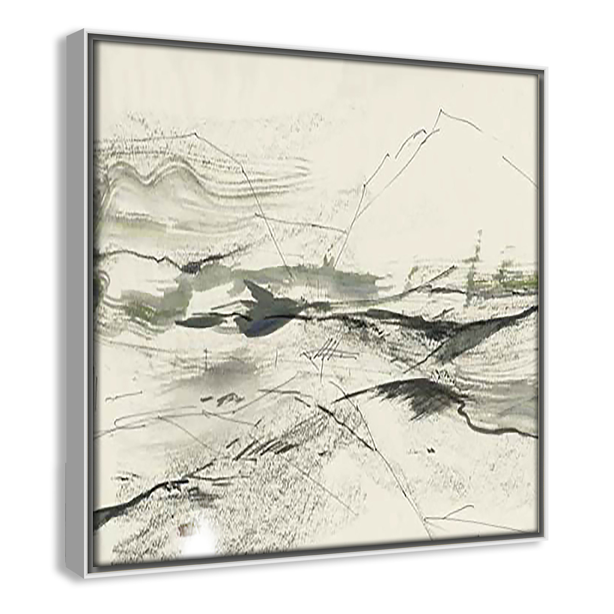 Green Sketches, White Floater Framed, 13.5" H x 13.5" W x 2" D