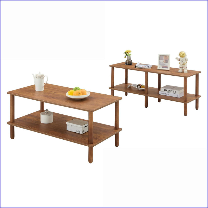 Ensemble de table basse et de meuble télé Modern Modern - Bois massif + panneau de fibres à densité moyenne, facile à nettoyer, assemblage en 5 minutes
