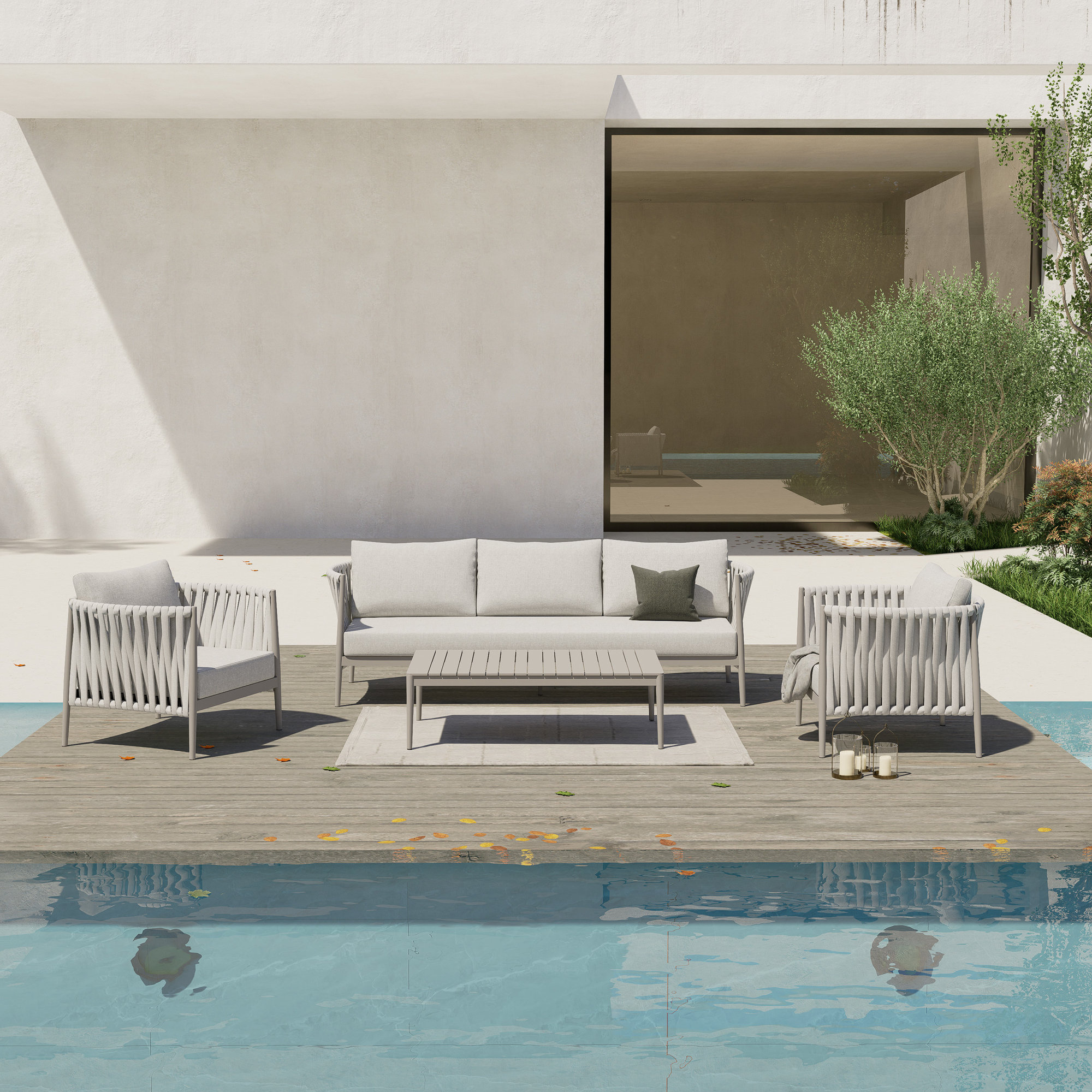 Zeke 4 - Piece Patio Conversation Set, Beige