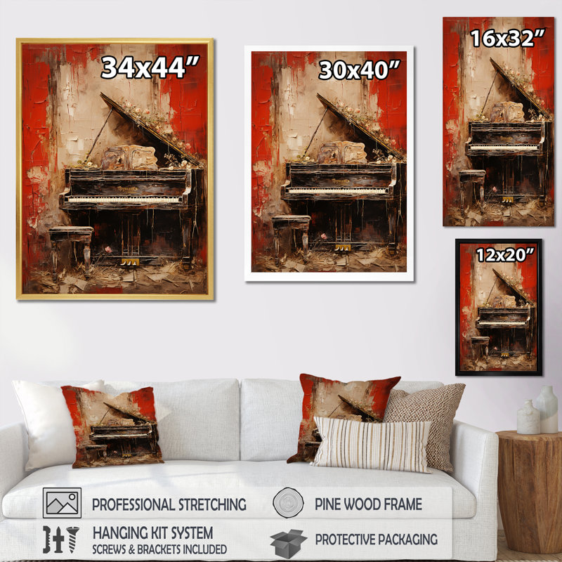 Vintage Piano Timeless Tunes sur impression sur toile, Cadre flottant noir, H 32 po x l 24 po x P 1 po