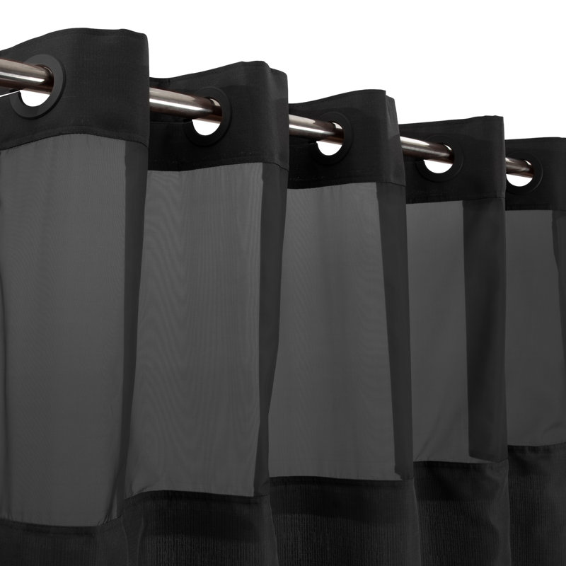 Black Fabric Shower Curtain with Snap-in Liner and Sheer Top