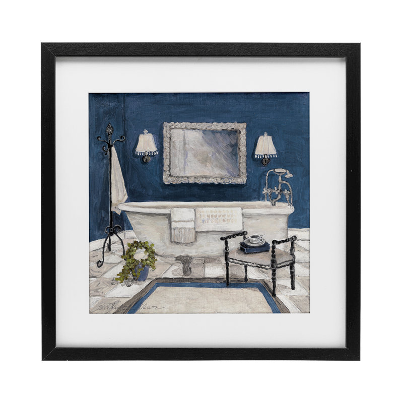 «Blue Bath Ready For Relaxing», reproduction encadrée sous verre, conception de Charlene Olson, Cadre noir minuit