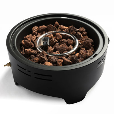 15 Inch Portable Fire Pit - Outdoor Camping Propane Stove With Stainless Steel Burner, Black Steel, 30000Btu Output, Adjustable Flame 15" Fireplace Tabletop Heater , Cooking Grill Included, 22 Sq.Ft