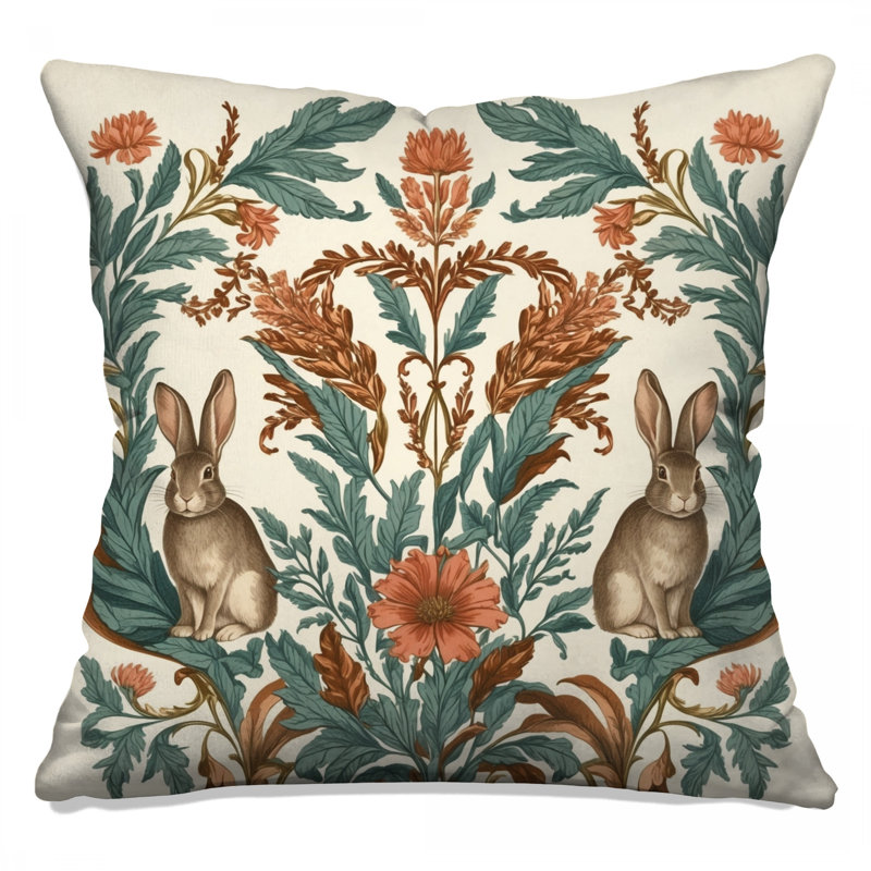 Coussins décoratifs Rabbit Floral Illustration, 18 x 18 pouces