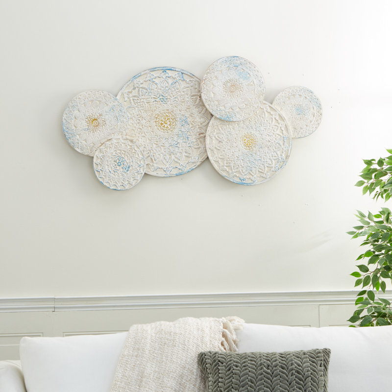 Wood Intricately Carved Floral White Wall Decor with Mandala Design