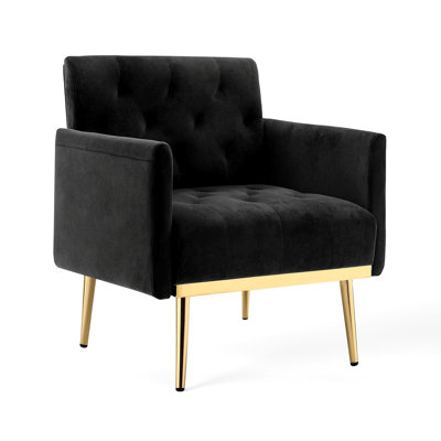 Fauteuil capitonné Velet avec pieds en métal doré