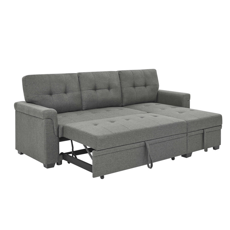 Lit escamotable 86 po gris à 3 places, réversible, avec surpiqûres géantes et accents pour la maison, Polyester gris