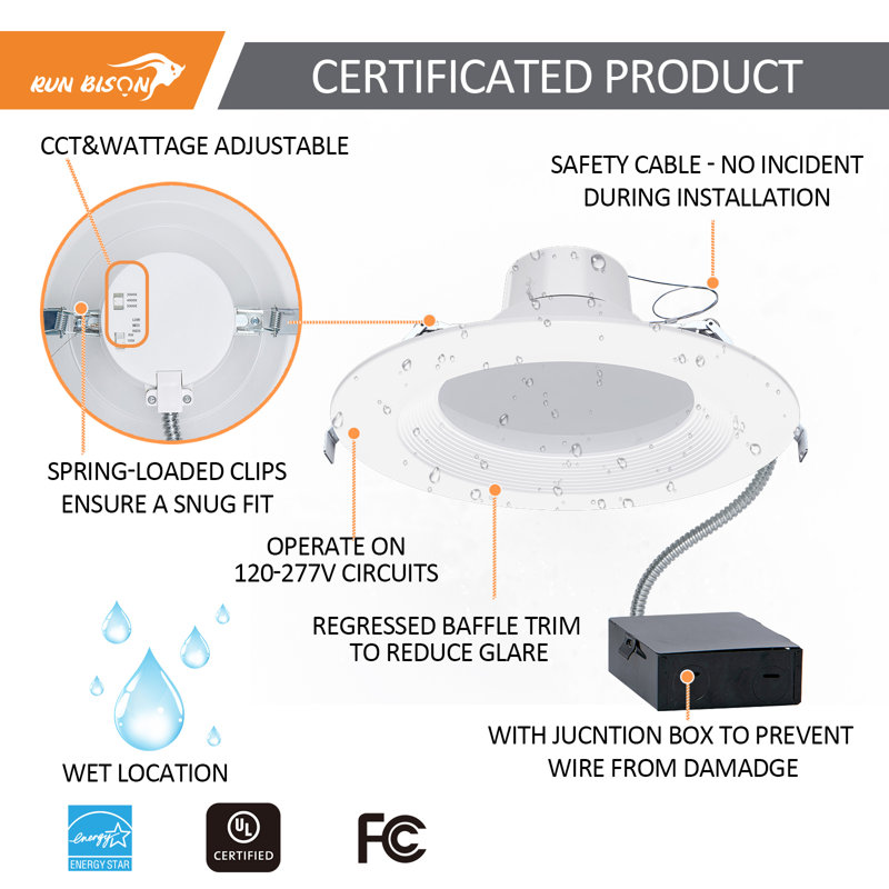 11.22" Selectable CCT New Construction IC LED Recessed Lighting Kit
