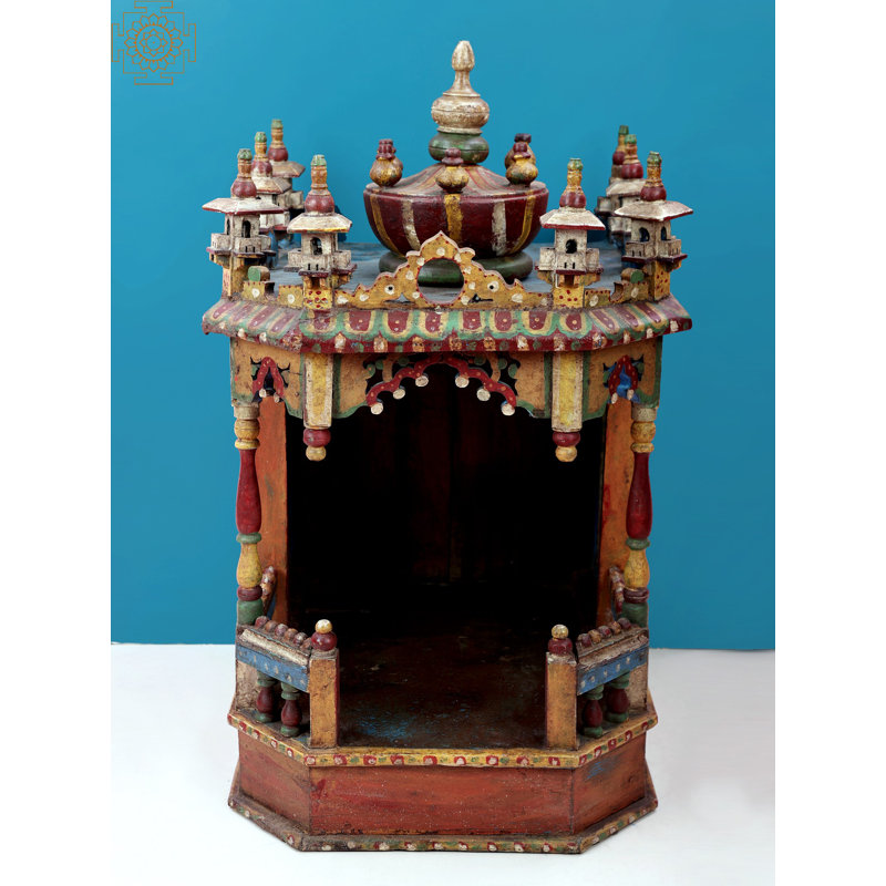 Temple de Puja en bois peint à la main, sanctuaire coloré de 28 pouces