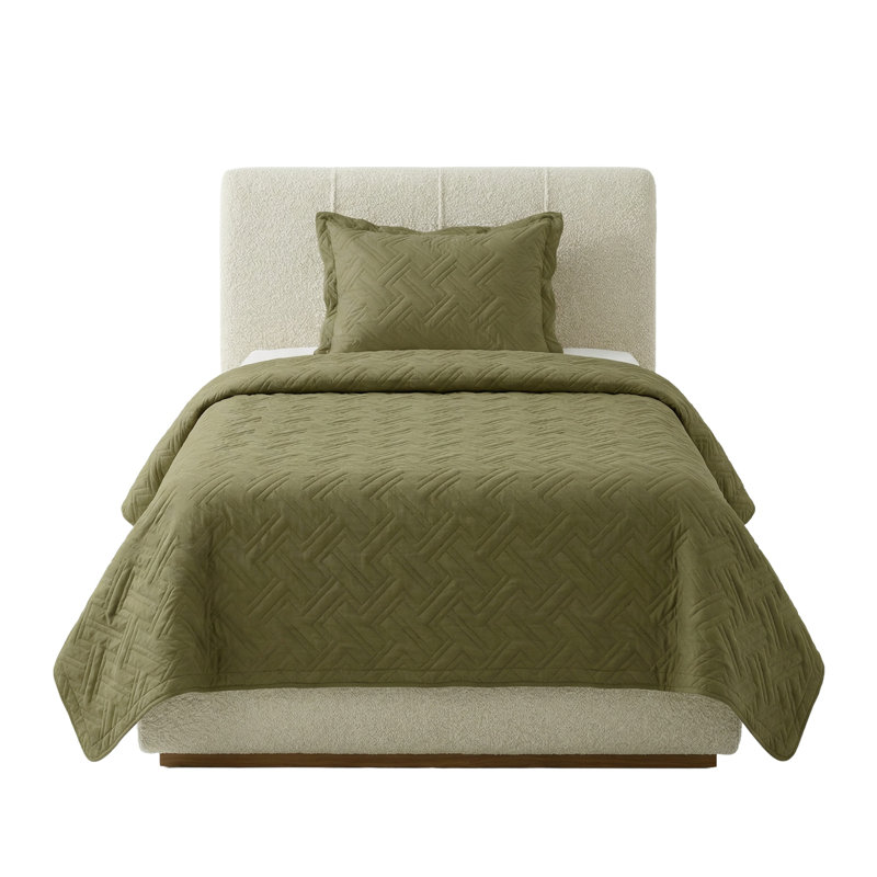 Ensemble de courtepointe pour lit simple 2 pièces Lavish Home - Couvre-lit simple et taie d'oreiller avec motif à losanges en relief - Ensemble de literie pour courtepointe légère toutes saisons - Couvre-lit en microfibre douce (vert)