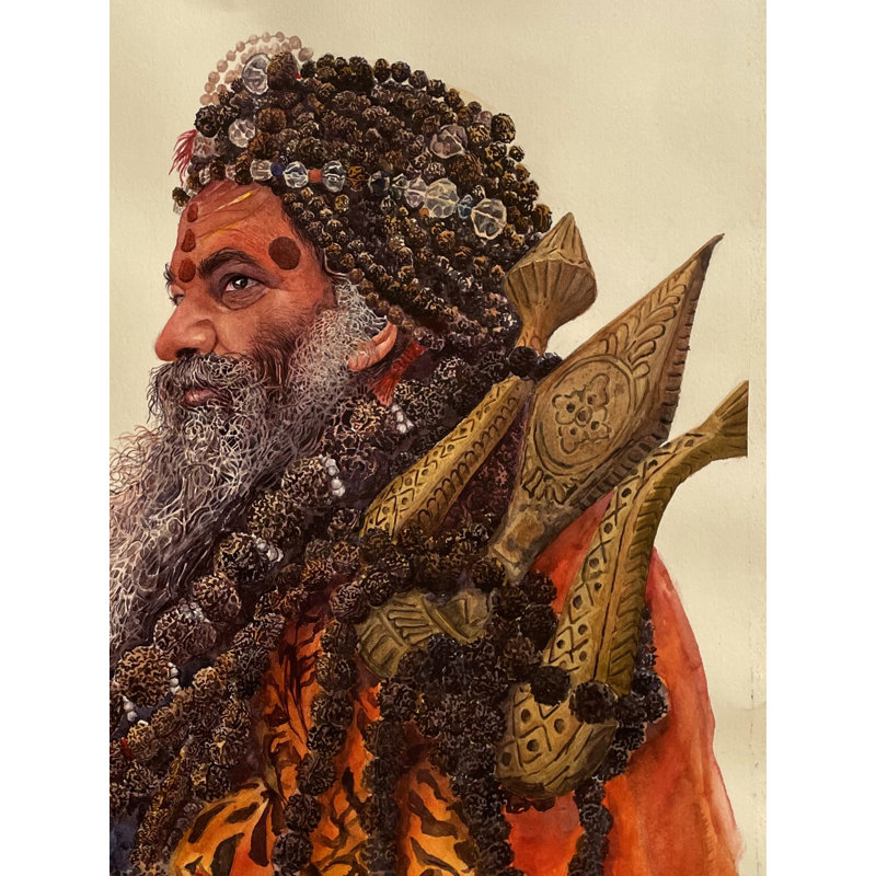 Saint de Kashi avec Trident | Aquarelle sur papier | Par Priyank