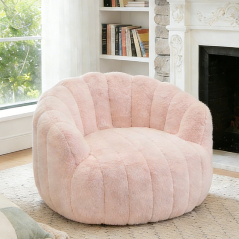 Compression Plush Pumpkin Design Bean Bag Chair, High-Density Foam Filled Lounge Chair for Relaxing, Reading & Gaming, Pink