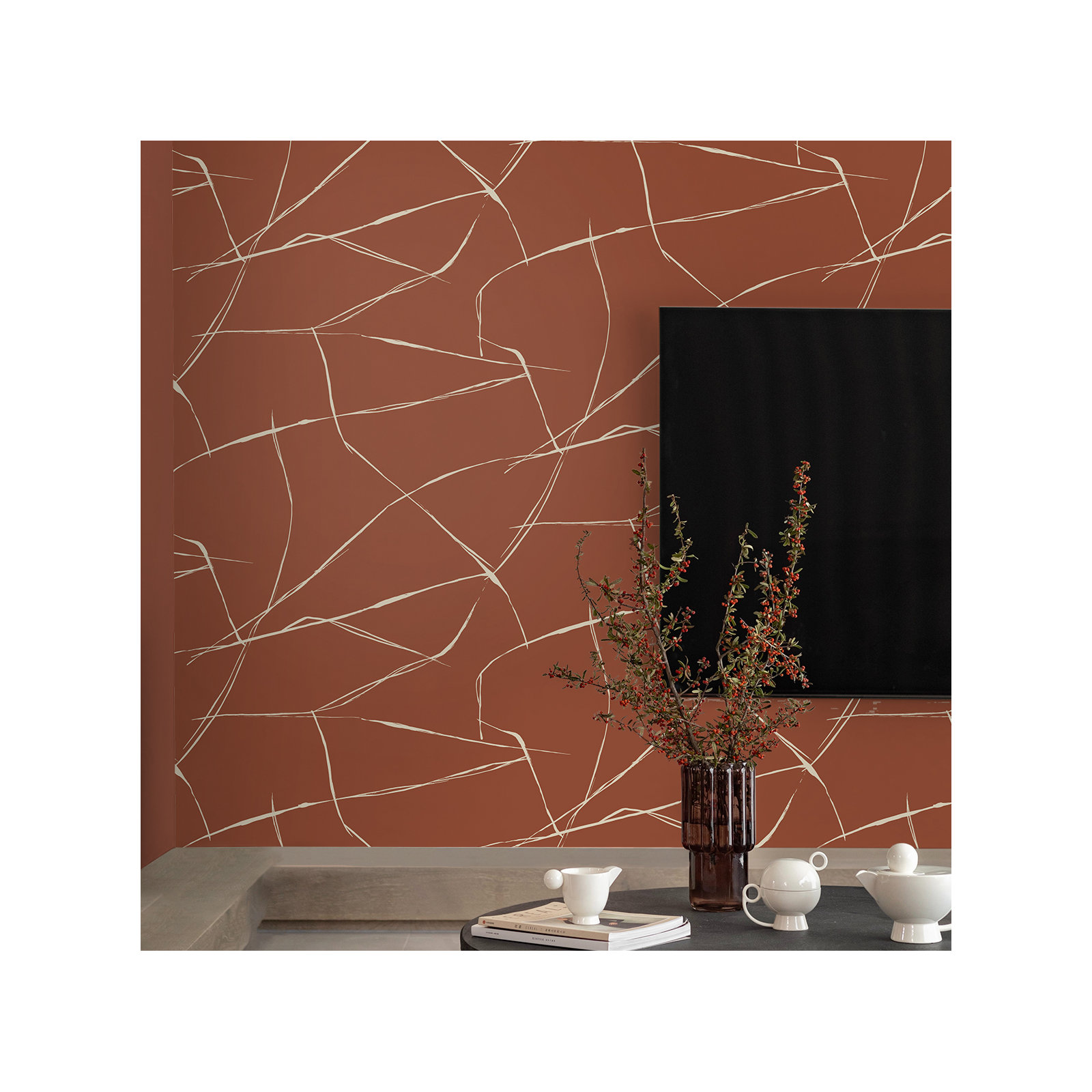 Niseko Modern Abstract Wallpaper, Dark Terracotta
