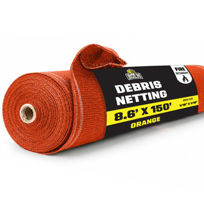 Orange Safety Debris Netting, 8.6 ft x 150 ft, 1/16" Mesh, 15-Pack, Fire Retardant, UV Treated for Scaffolding, Dust Control, Construction Barrier Fencing, Wind Block, and Site Protection
