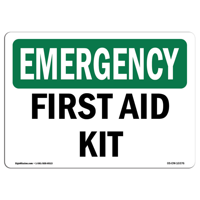 First Aid Kit Emergency Sign, 12" H x 18" W x 0.1" D