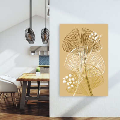 Golden Ginkgo Leaves Abstract Delicate Elegant Nature Plant Wall Art Print by Martina - Wrapped Canvas Print