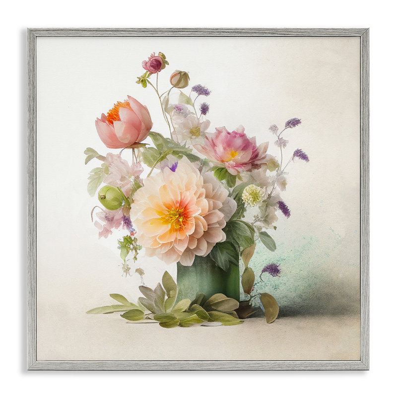 Az-462 - Bouquet floral printanier encadré, H 17 po x l 17 po x P 1,5 po, Estampe numérique Farmhouse