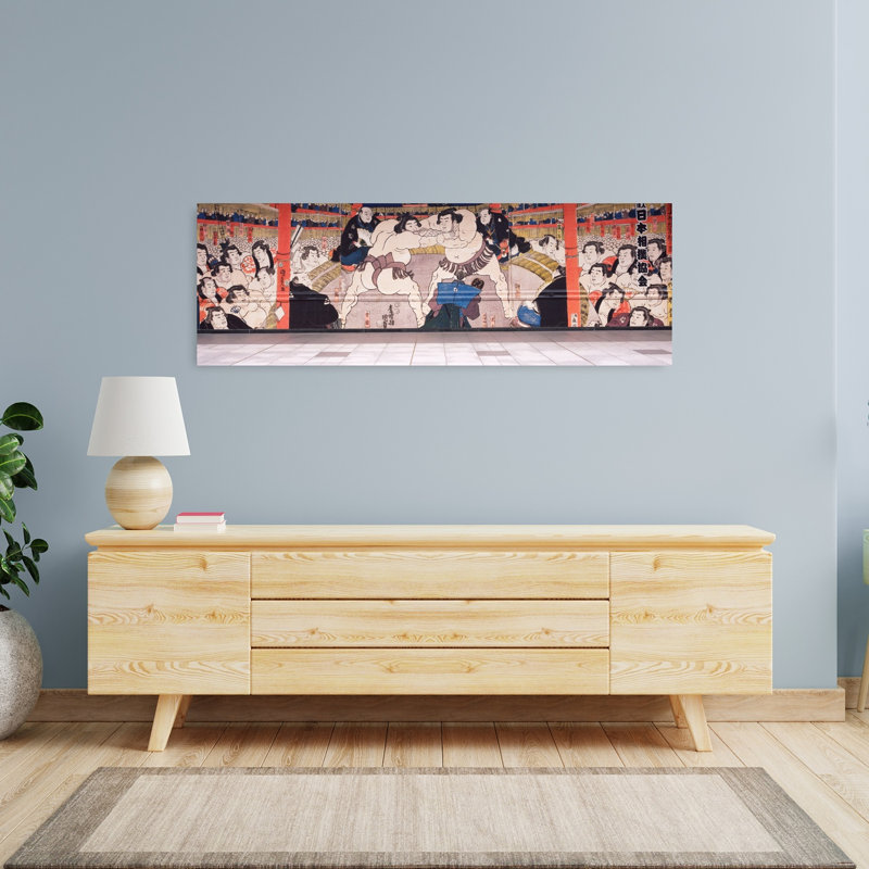 Sumo Wrestling Mural On A Wall Ryogoku Kokugikan Ryogoku Sumida Ward Tokyo Prefecture Kanto Region Honshu Japan by Peter Weld - Wrapped Canvas Panoramic Print