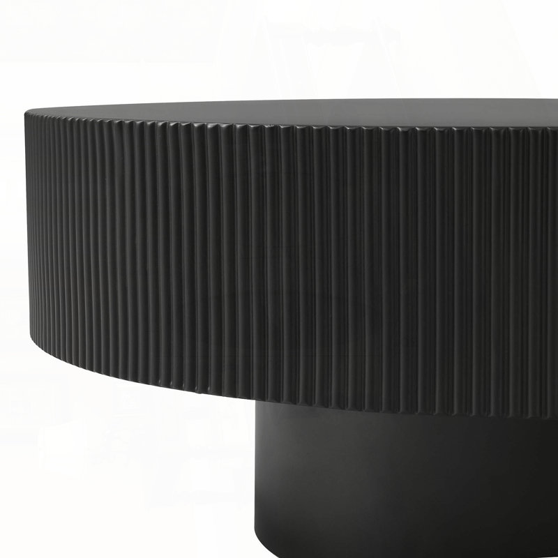 Table basse ronde cannelée avec plateau de table épais de 6,8 po - noir, 31,5 po, H 13,7 po x L 31,5 po x l 31,5 po, Noir