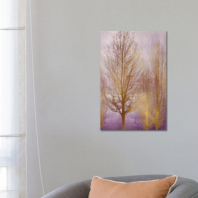 Gold Trees On Purple Panel I by Kate Bennett - Wrapped Canvas Print