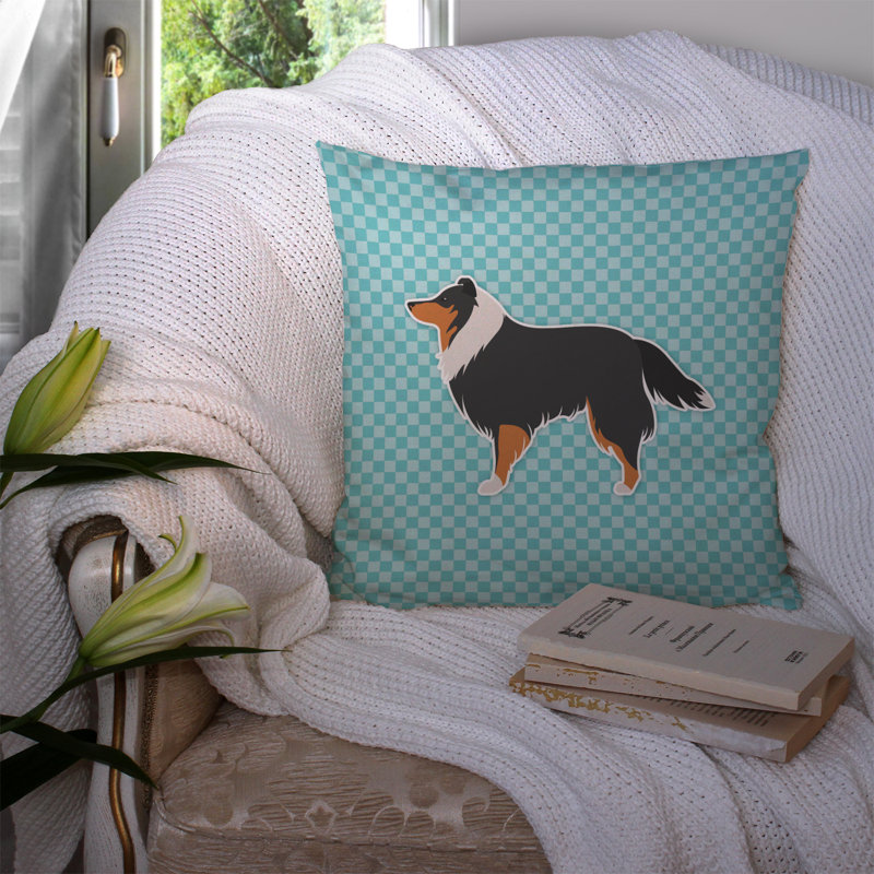 Coussin décoratif intérieur/extérieur sheltie, H 14 po x l 14 po x P 3 po, Bleu