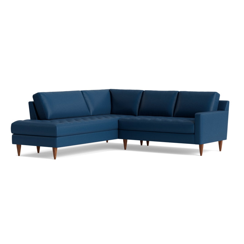MCM Sectional, Bison Deep Blue Top Grain Leather, Left Hand Facing