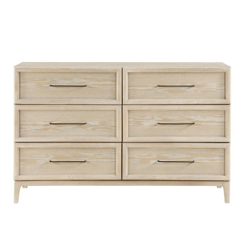 Commode de style contemporain avec patins à roulement à billes à 6 tiroirs au fini brun clair 1 pièce