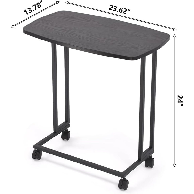 C Shape End Tables,TV Tray Couch Table With Removable Wheels,Metal Movable Sofa Side Table For Living Room,Bedroom,Black