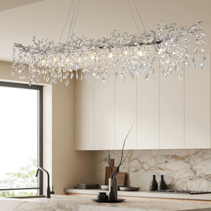 Lustres en cristal Erdenheim, Argent argent, H 16,9 po x l 70,8 po x P 25,5 po