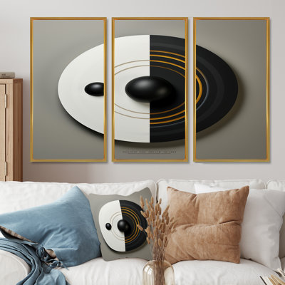 Minimal Glam Zen noir blanc doré - ensemble de décoration murale géométrique