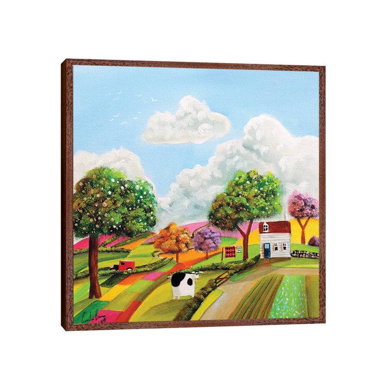 Patchwork Fields 1 Piece Painting on Canvas, 66.04 cm H x 66.04 cm W, Classic Brown Wood Framed
