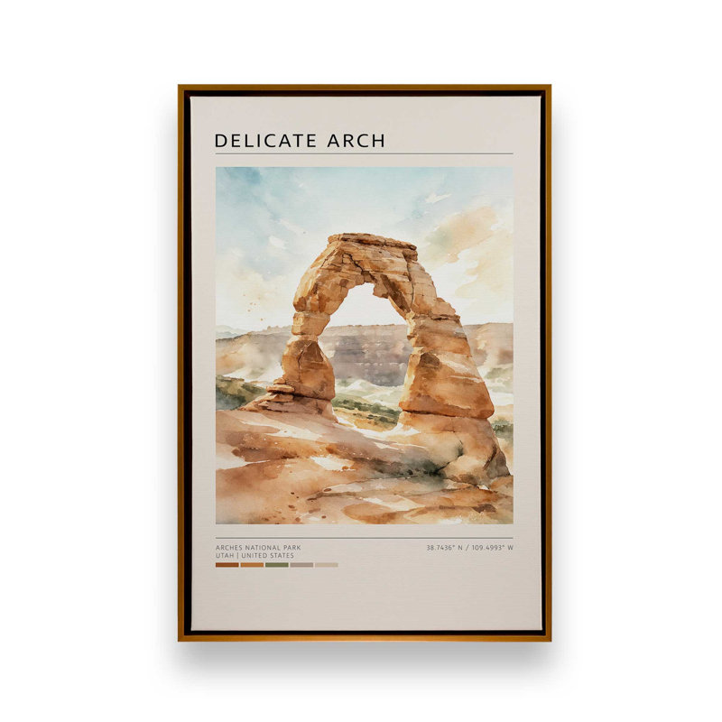 Delicate Arch, Utah, reproduction d'art sur toile, 24 po x 36 po, Cadre flottant doré poli