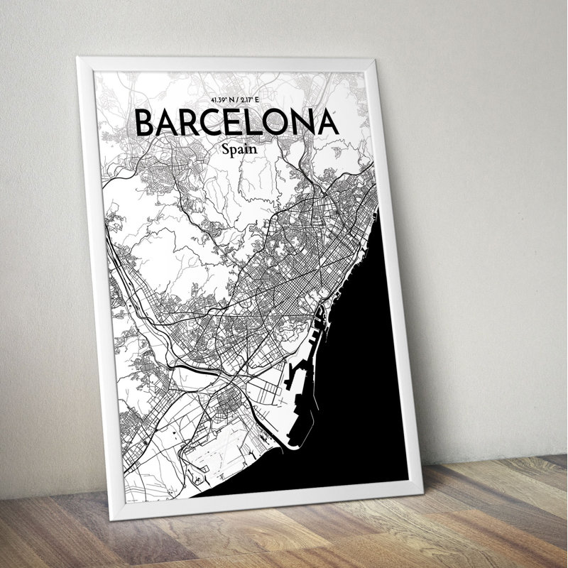 Barcelona City Map - No Frame Print, 60.2 cm H x 27.9 cm W x 0.1 cm D