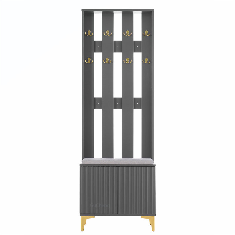 Versatile Hall Tree with Multiple Storage Options and Stylish Hooks, Grey