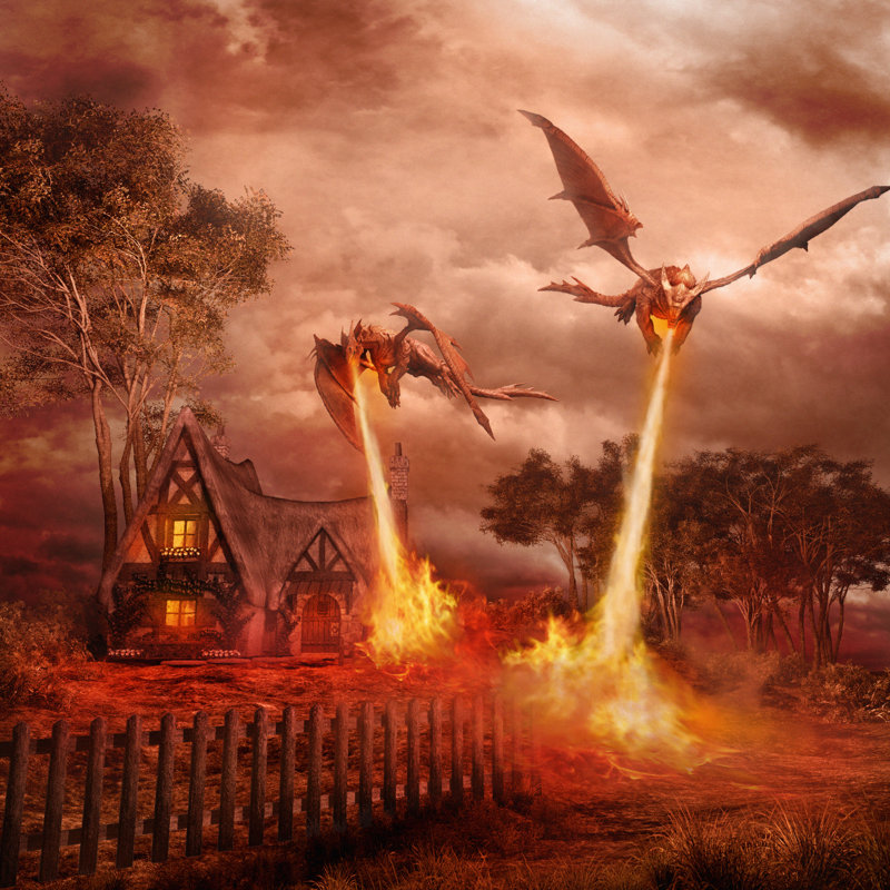 Two Red Dragons by Mppriv - Wrapped Canvas Print, 30cm H x 30cm W