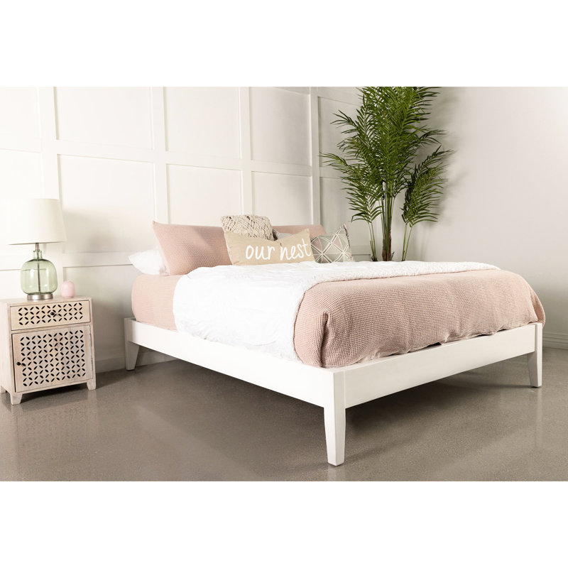 King Bed Frame, White Universal Platform, Slatted Support, Pine And Headboard Feature Bed, Adjustment