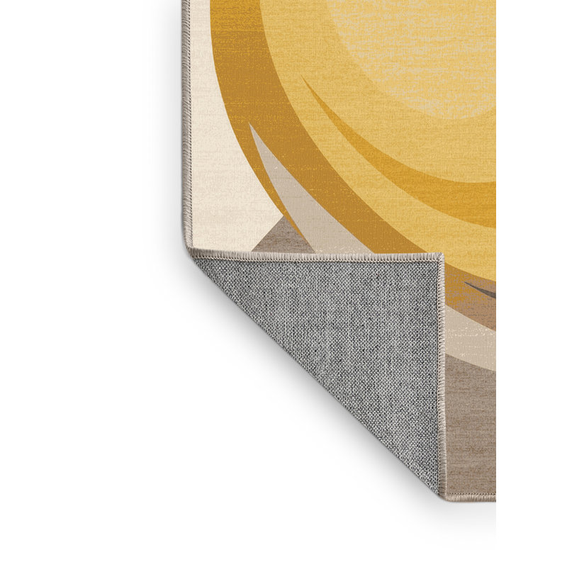 Machine Washable Wilkerson Lemon Modern & Contemporary Rug in Gray – Beige Binding, 7x10