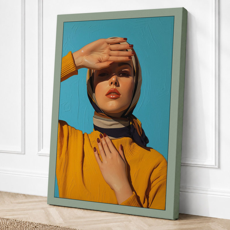 Contemplation in Blue Modern - Wrapped Canvas, 36x24 - 91.4 x 61.0 cm, Sage Border