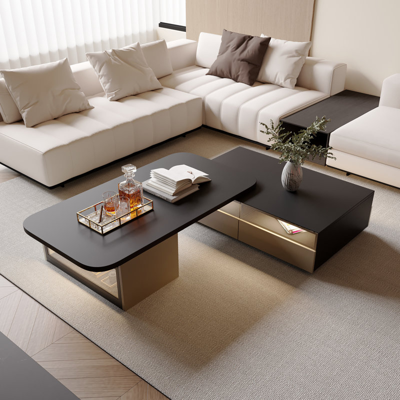 Table basse 69 po avec tiroirs de rangement et porte vitrée