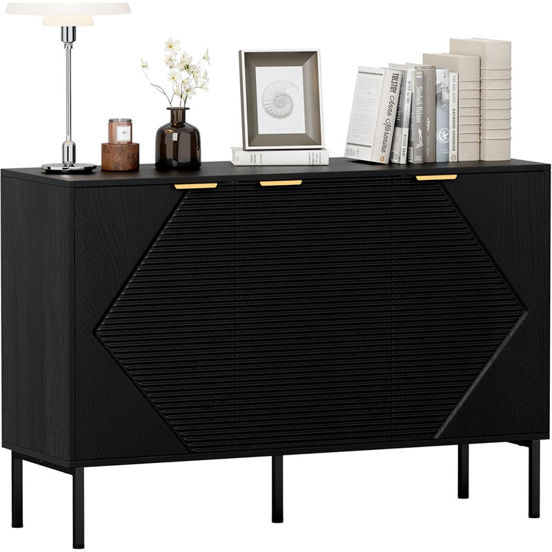 Buffet embossé cannelé avec portes et tablettes - Noir