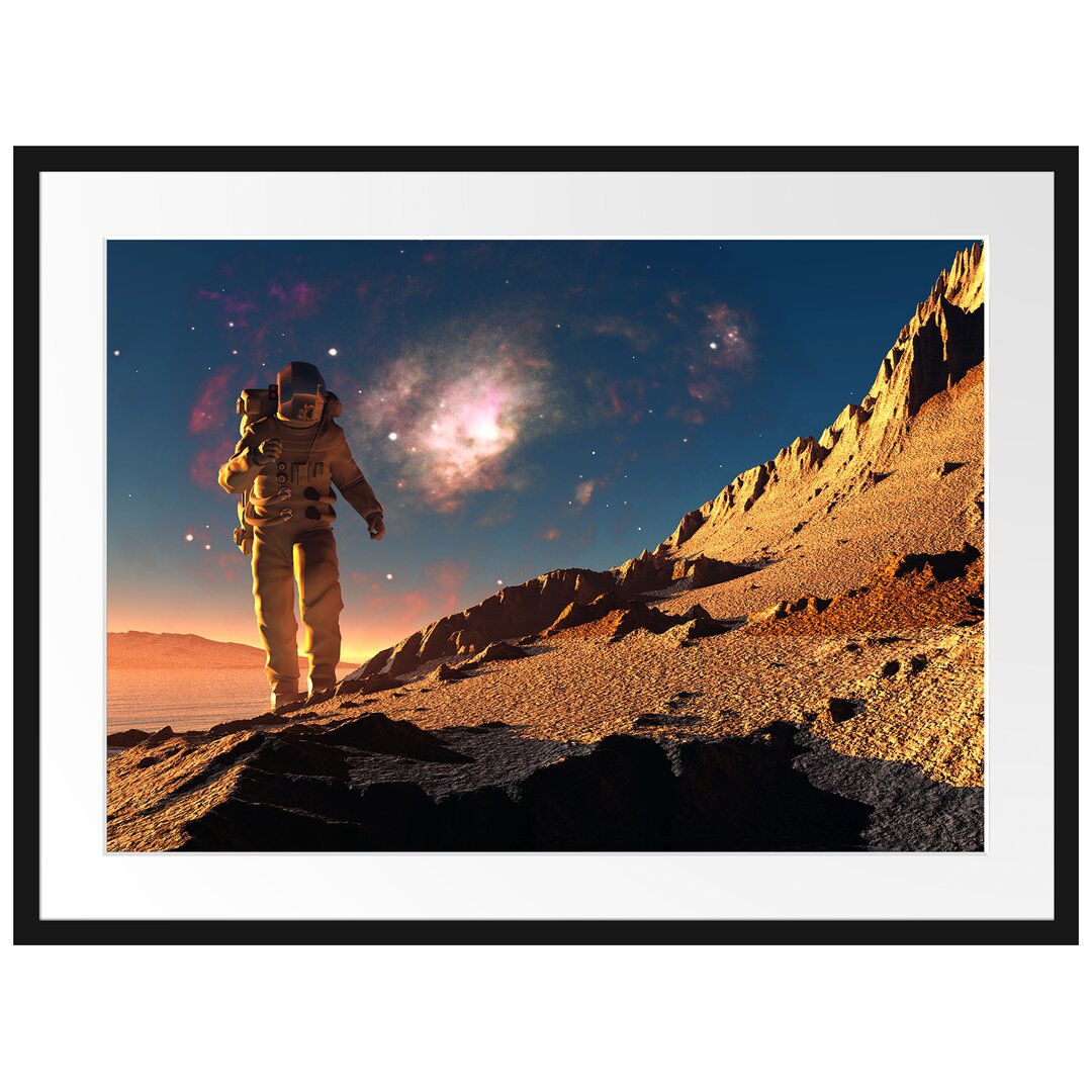 Gerahmtes Poster Astronaut klettert auf den Mond