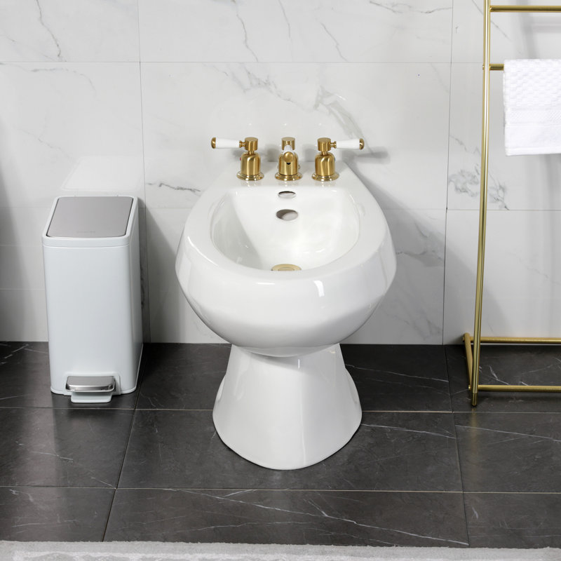 Kingston Brass Paris Three-Handle Vertical Spray Bidet Faucet with Brass Pop-Up, Brushed Brass