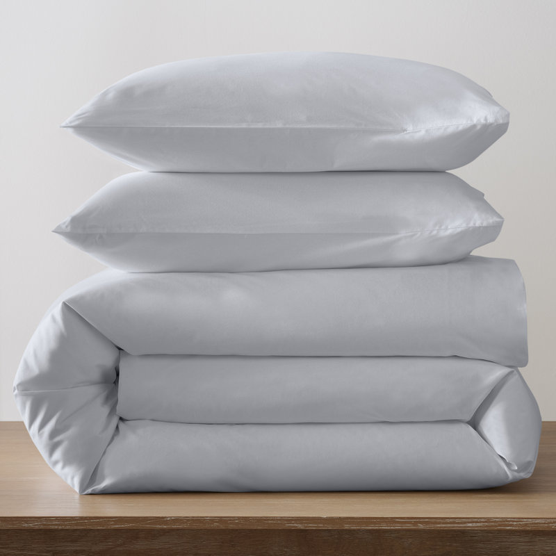Coyer Classic Cotton Percale Duvet Cover Set, Stormy Blue, Full / Queen Duvet Cover + 2 Pillow Shams