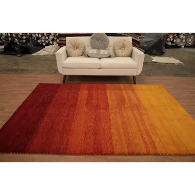 Warm Gradient Gabbeh Style Area Rug 6x8 with Captivating Sunburst Hues